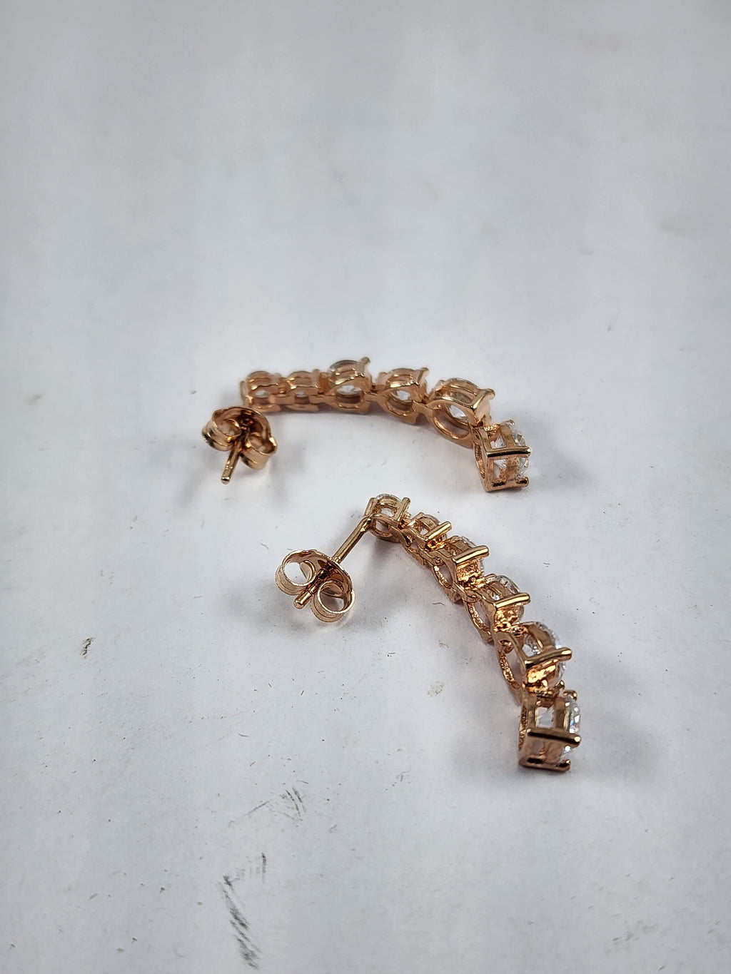 Silver Dangling Round CZ Diamonds Rose Gold Plated Earrings for Women