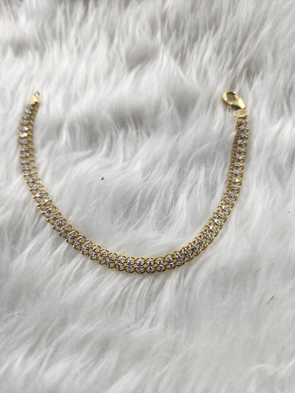 Silver Twin Lab Created Diamonds Bracelet Yellow Gold Plated for Women