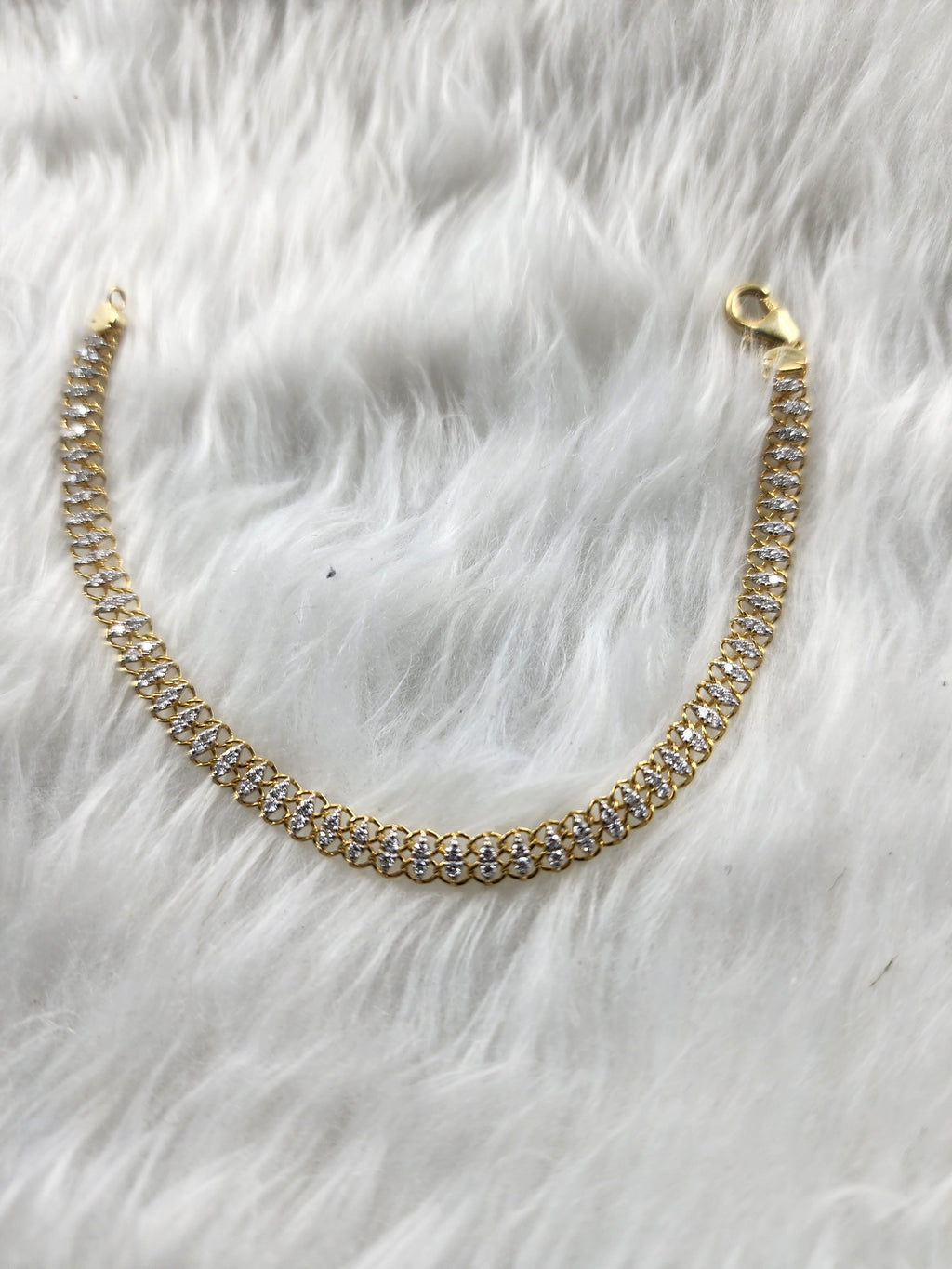 Silver Twin Lab Created Diamonds Bracelet Yellow Gold Plated for Women