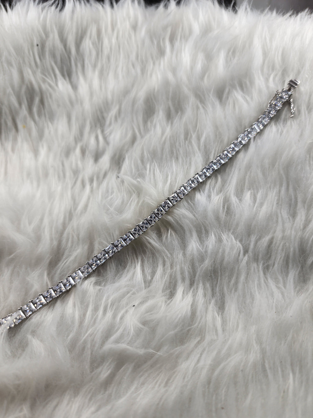 Silver Princess Cut Cubic Zirconia Diamonds Tennis Bracelet for Women