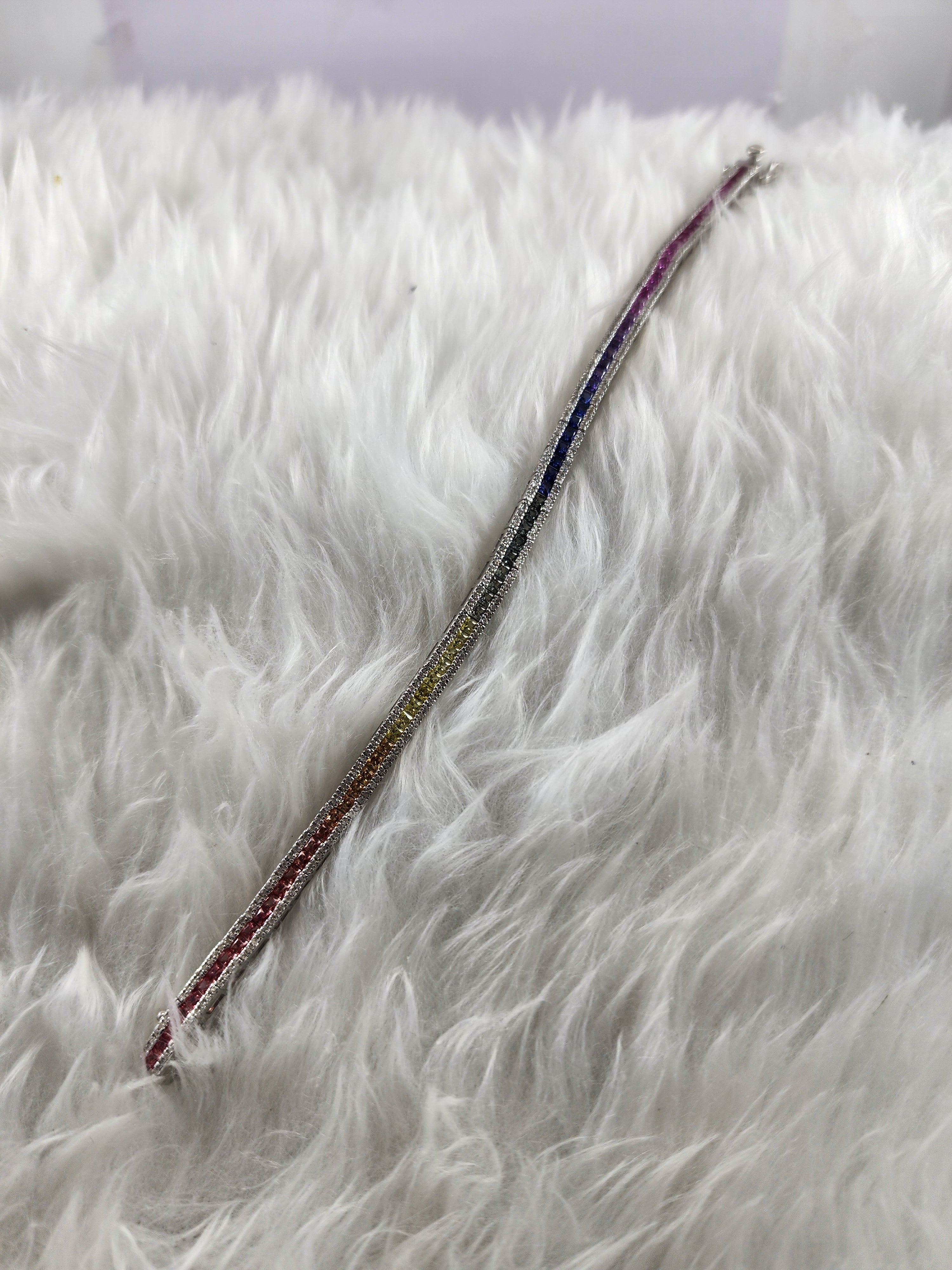 Silver Princess Cut Rainbow Diamonds Bracelet for Women