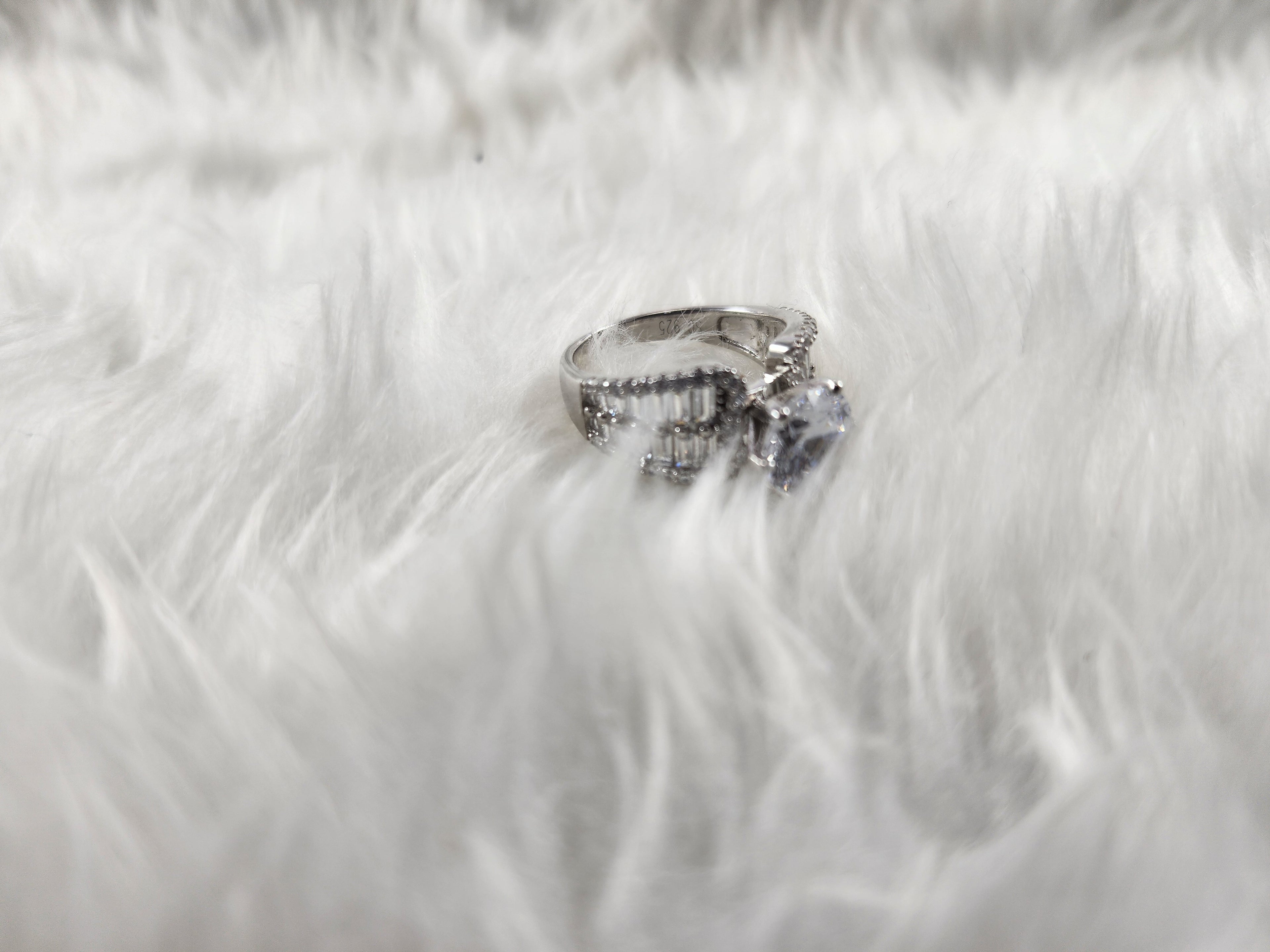 Silver Solitaire plus Baguette Diamonds Bridal Ring