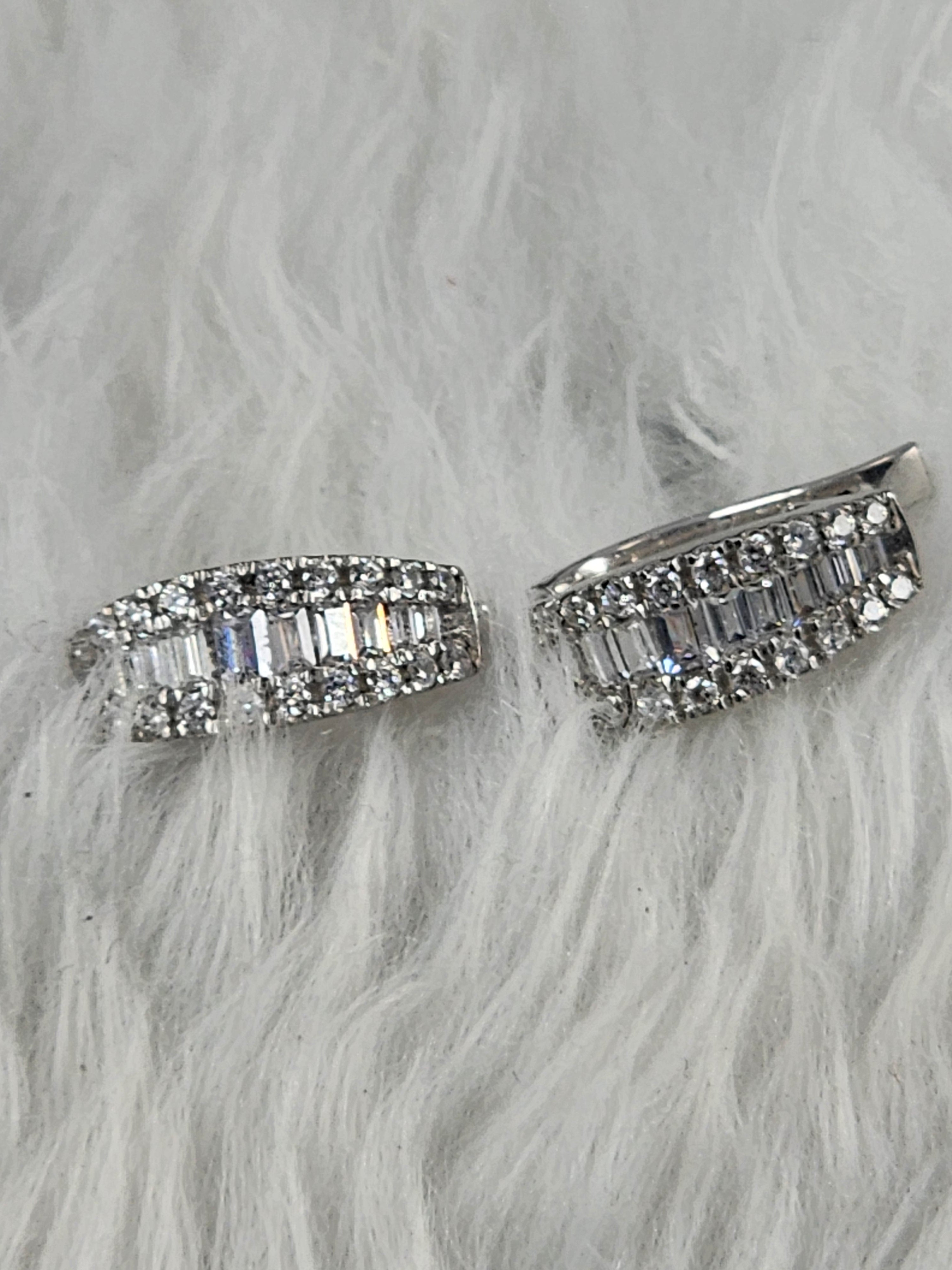 Silver Cubic Zirconia Round Emerald Cut Hoop Earring for Women