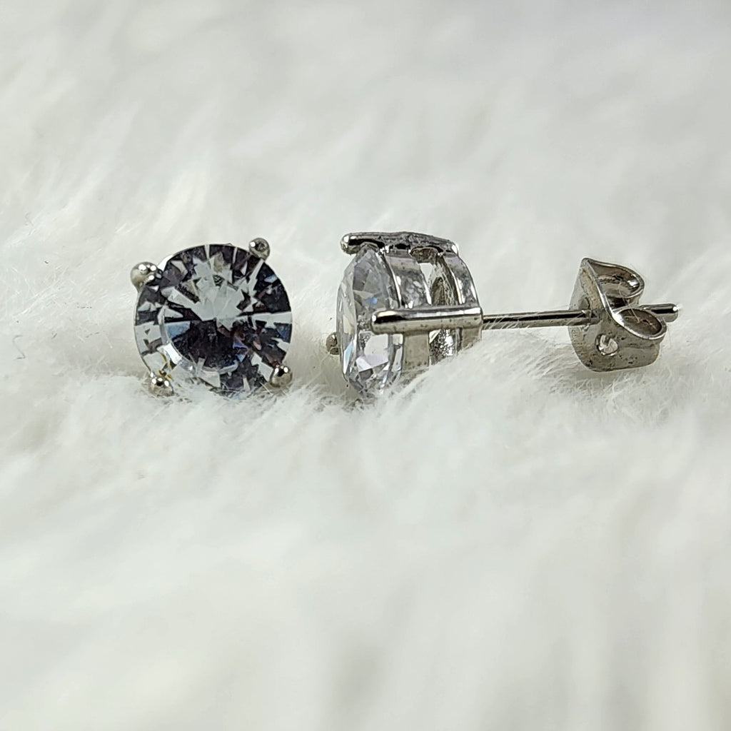 Silver Solitaire Cubic Zirconia Round Diamond Stud Earring for Women