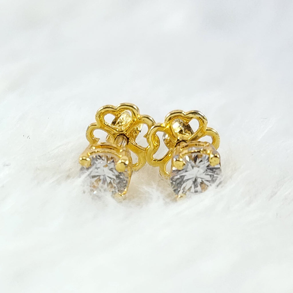 Silver Solitaire Cubic Zirconia Round Diamond Floral back Yellow Gold Plated Stud Earring for Women