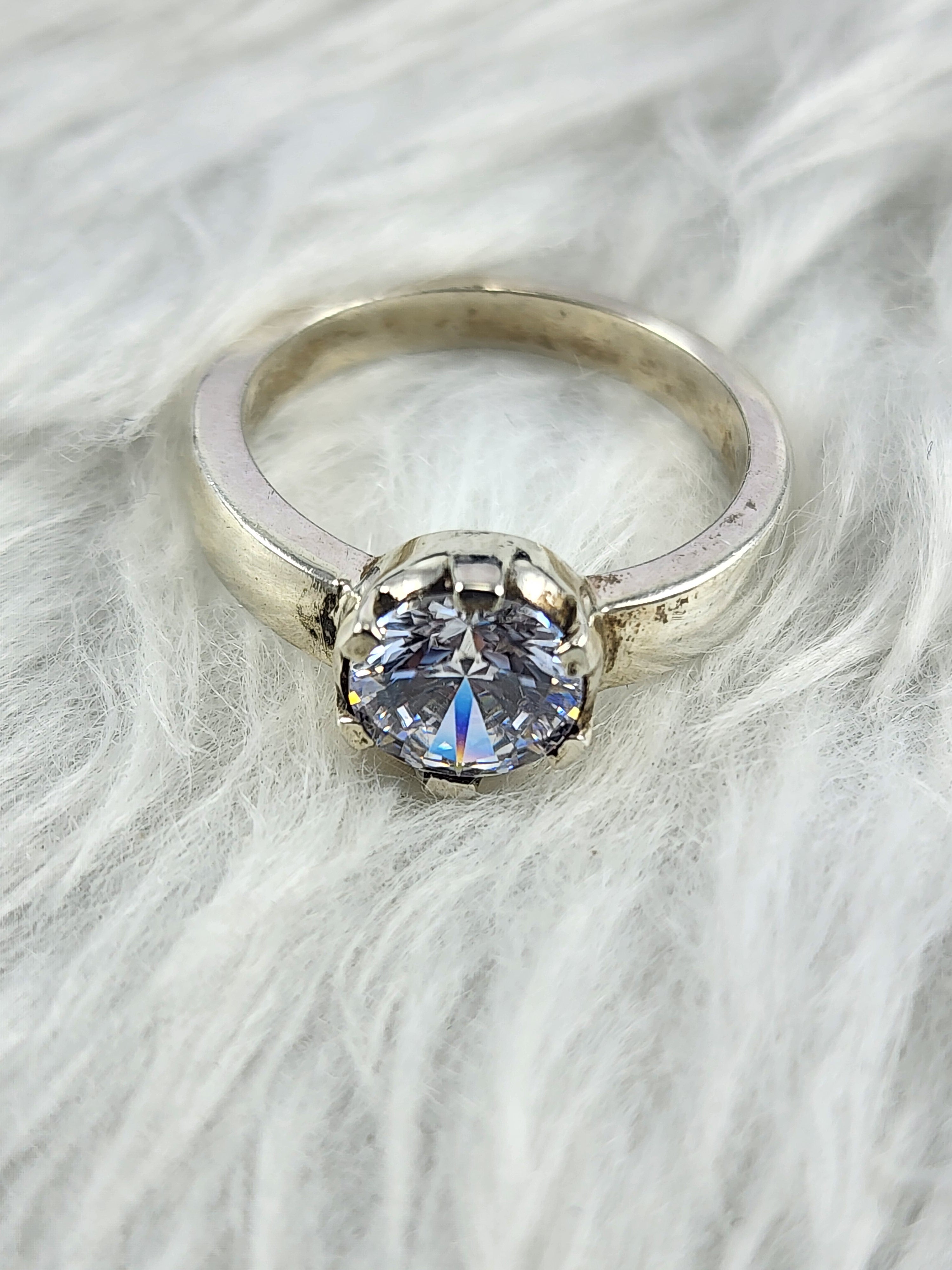 Silver Round Brilliant Solitaire CZ Bridal Ring for Women Size 6