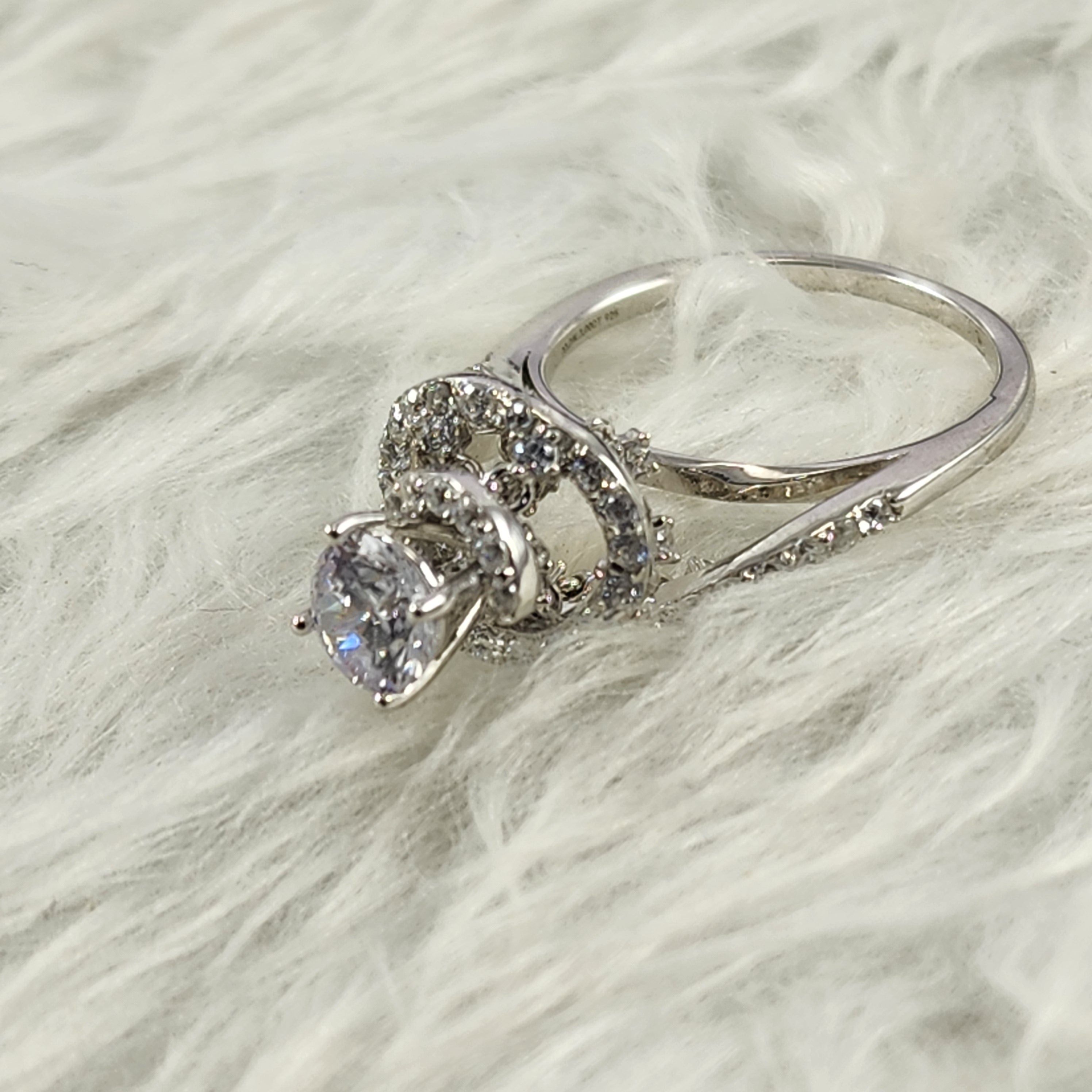 Round Brilliant Solitaire Plus Dangling Diamonds CZ Silver Bridal Ring for Women Size 8