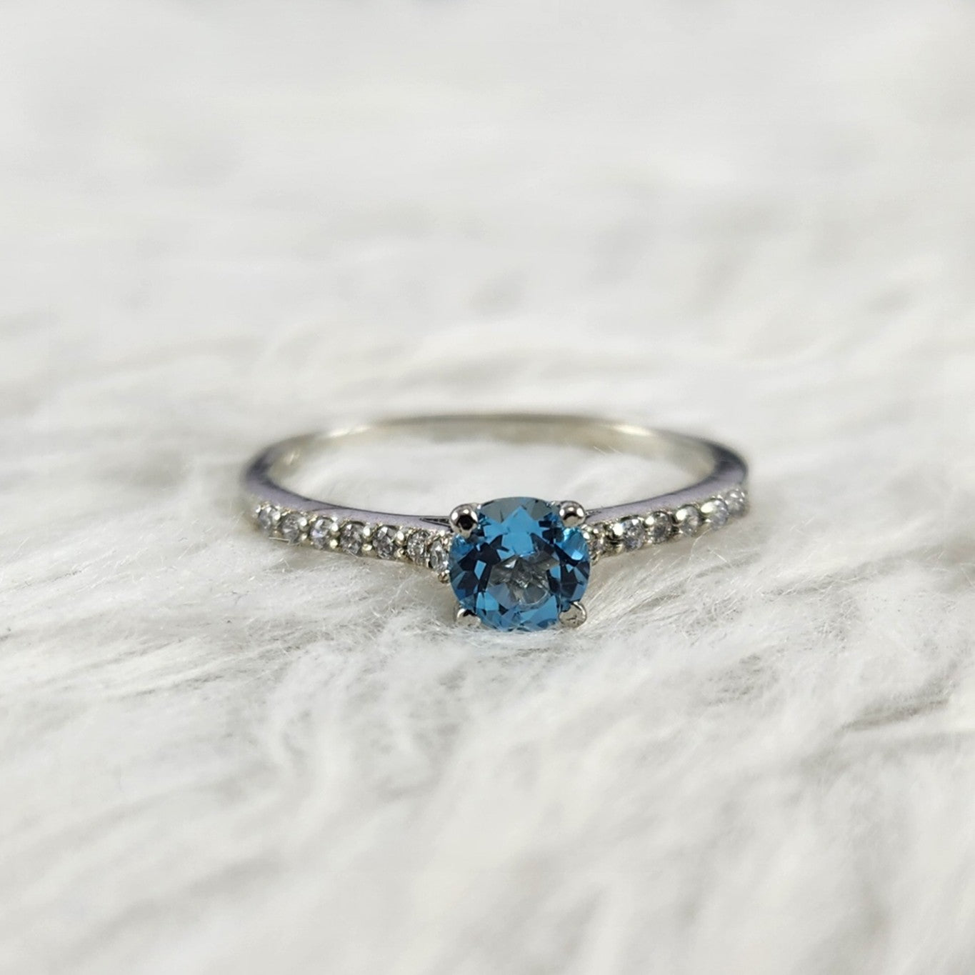 Round Cut Aqua Blue Solitaire plus Lab Created Diamonds Silver Ring for Women Size 7.5