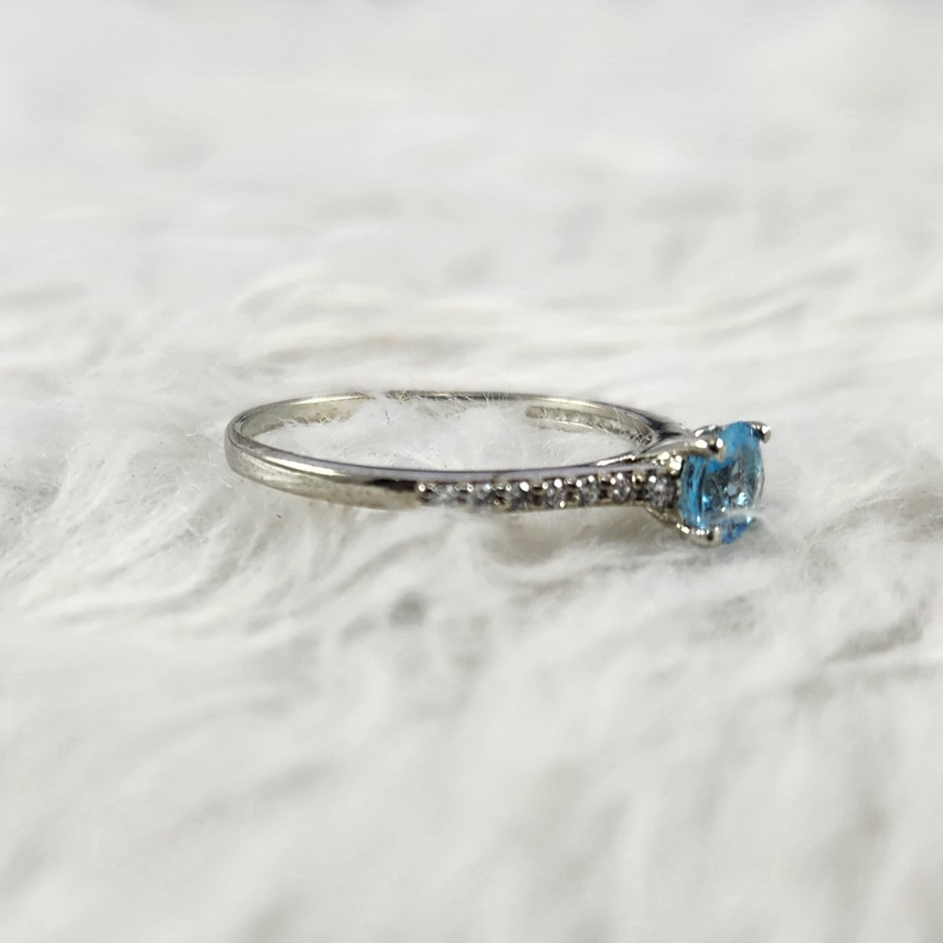 Round Cut Aqua Blue Solitaire plus Lab Created Diamonds Silver Ring for Women Size 7.5