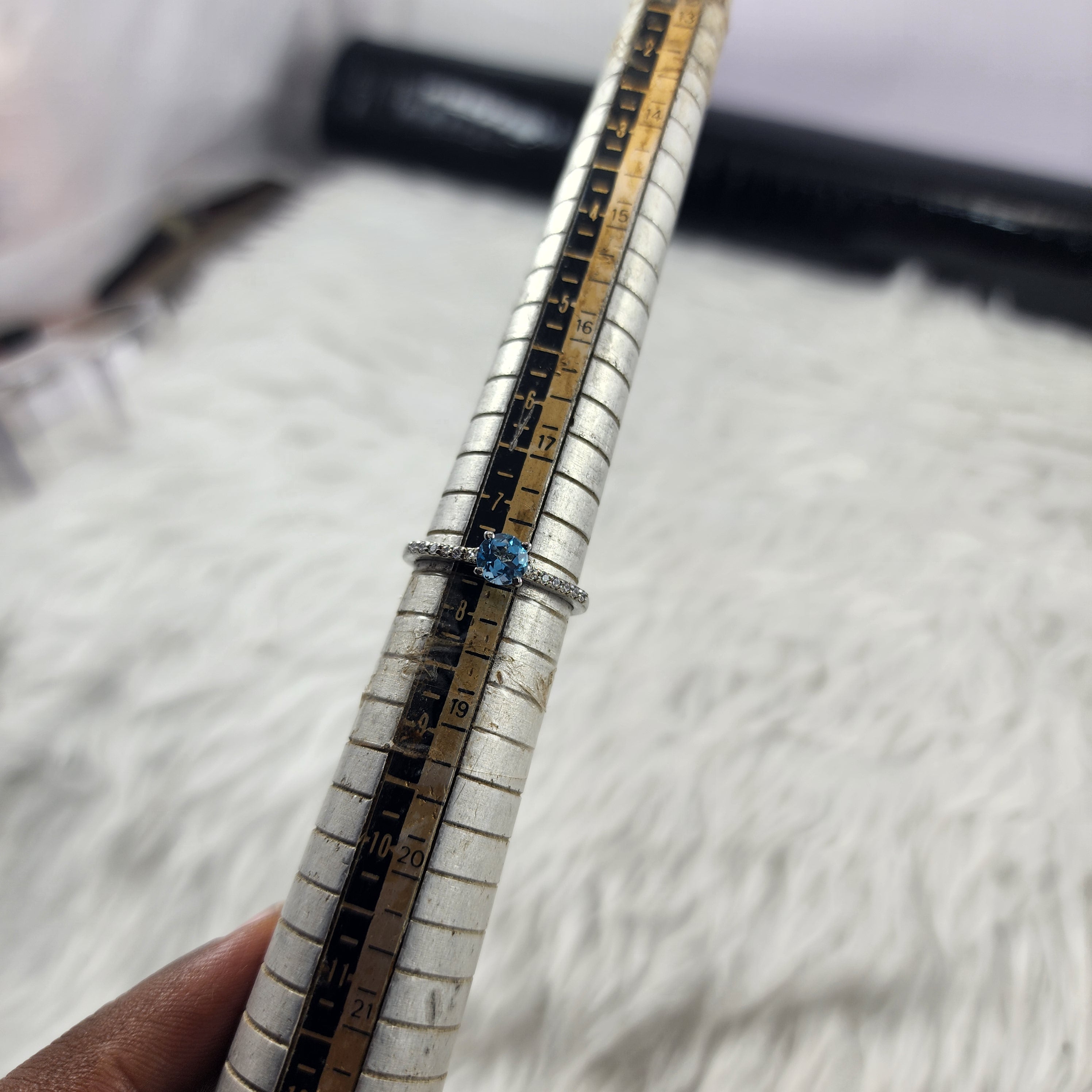 Round Cut Aqua Blue Solitaire plus Lab Created Diamonds Silver Ring for Women Size 7.5