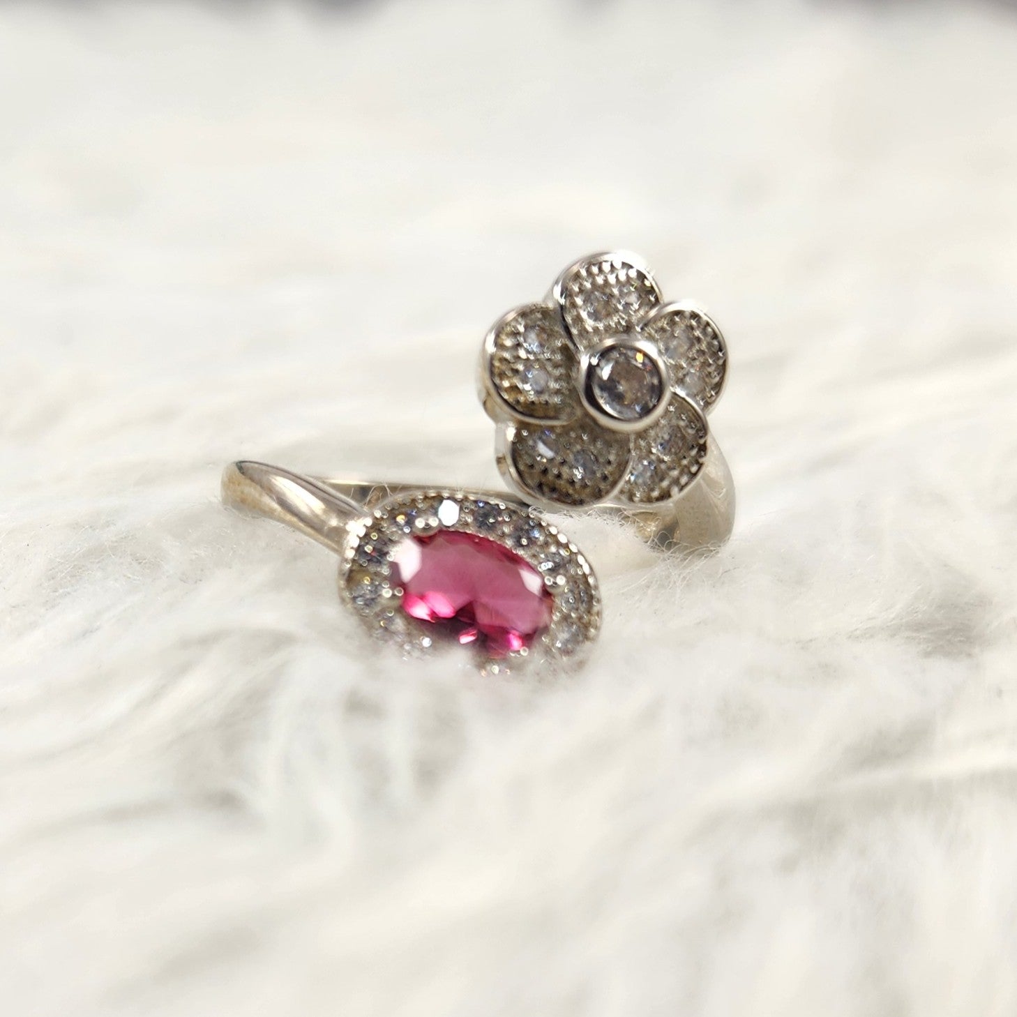 Ruby Pink Oval Solitaire CZ Diamonds Ring for Women Size 5.5 Adjustable