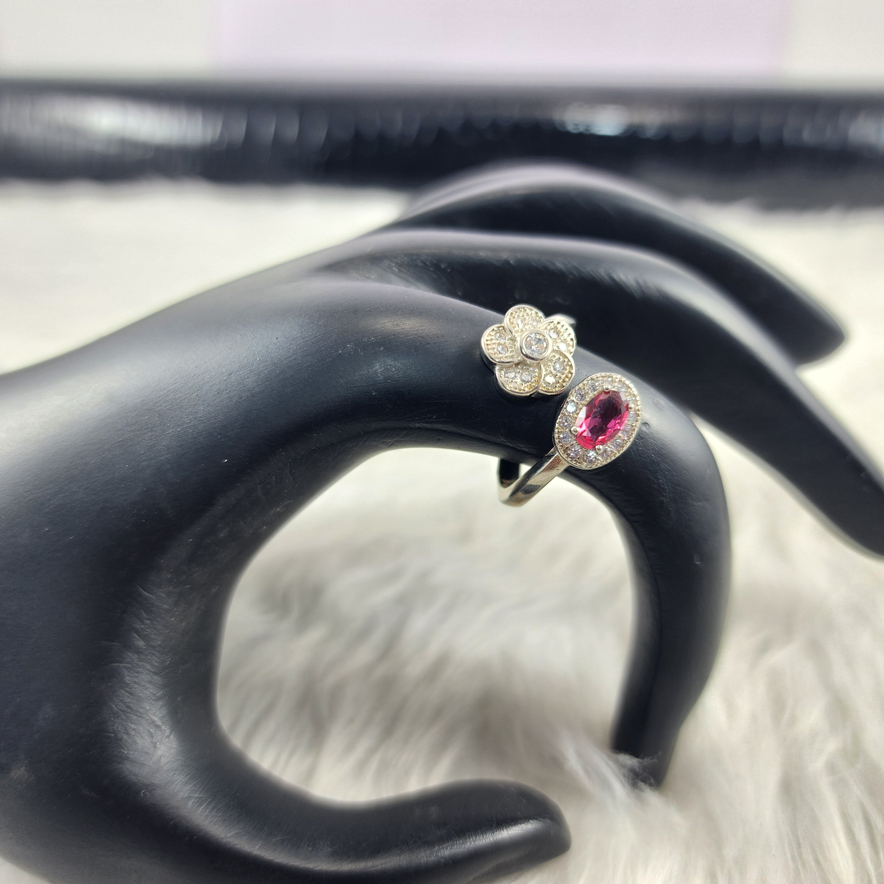 Ruby Pink Oval Solitaire CZ Diamonds Ring for Women Size 5.5 Adjustable