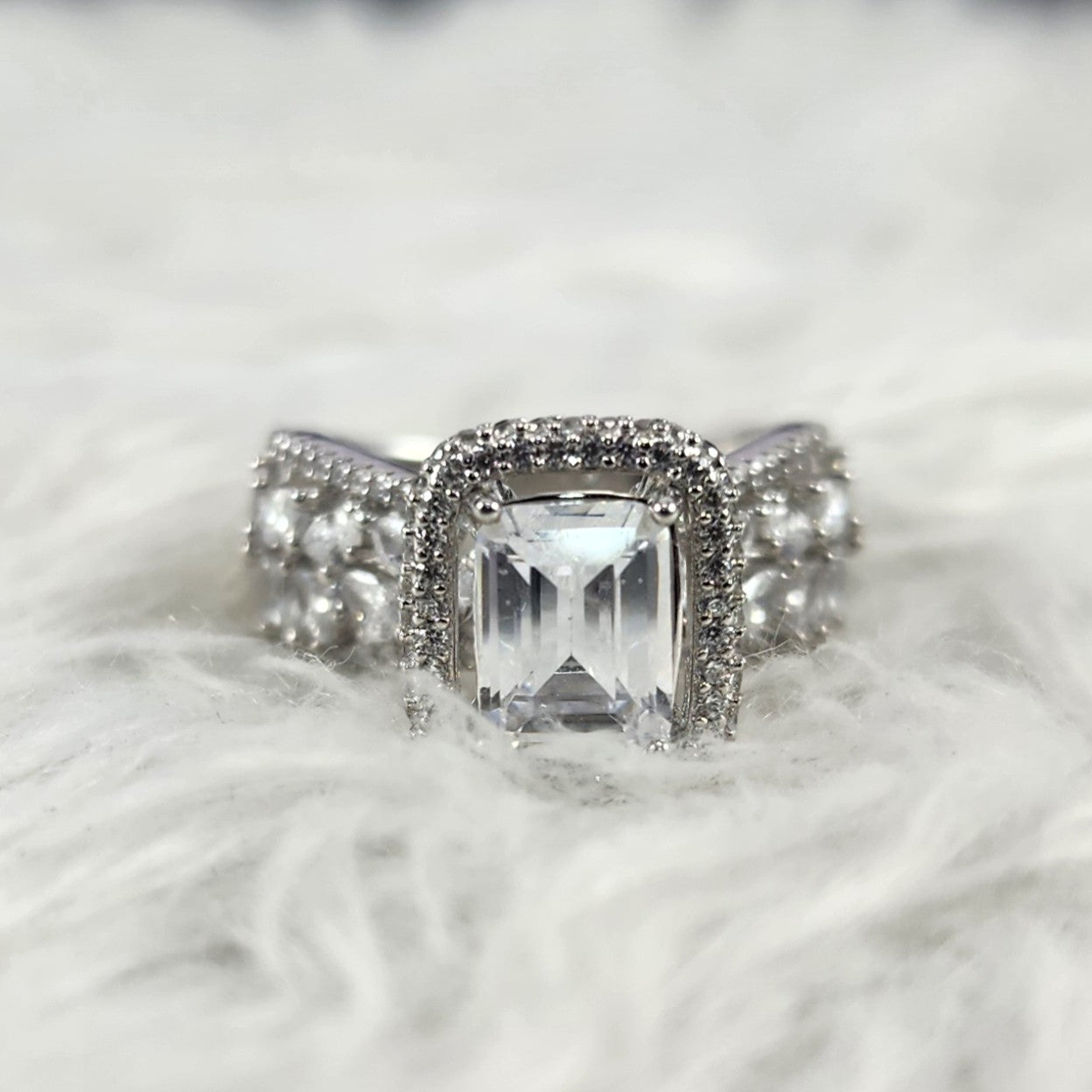 Emerald Cut Solitaire plus Pear and Marquise CZ Diamonds Ring for Women Size 7