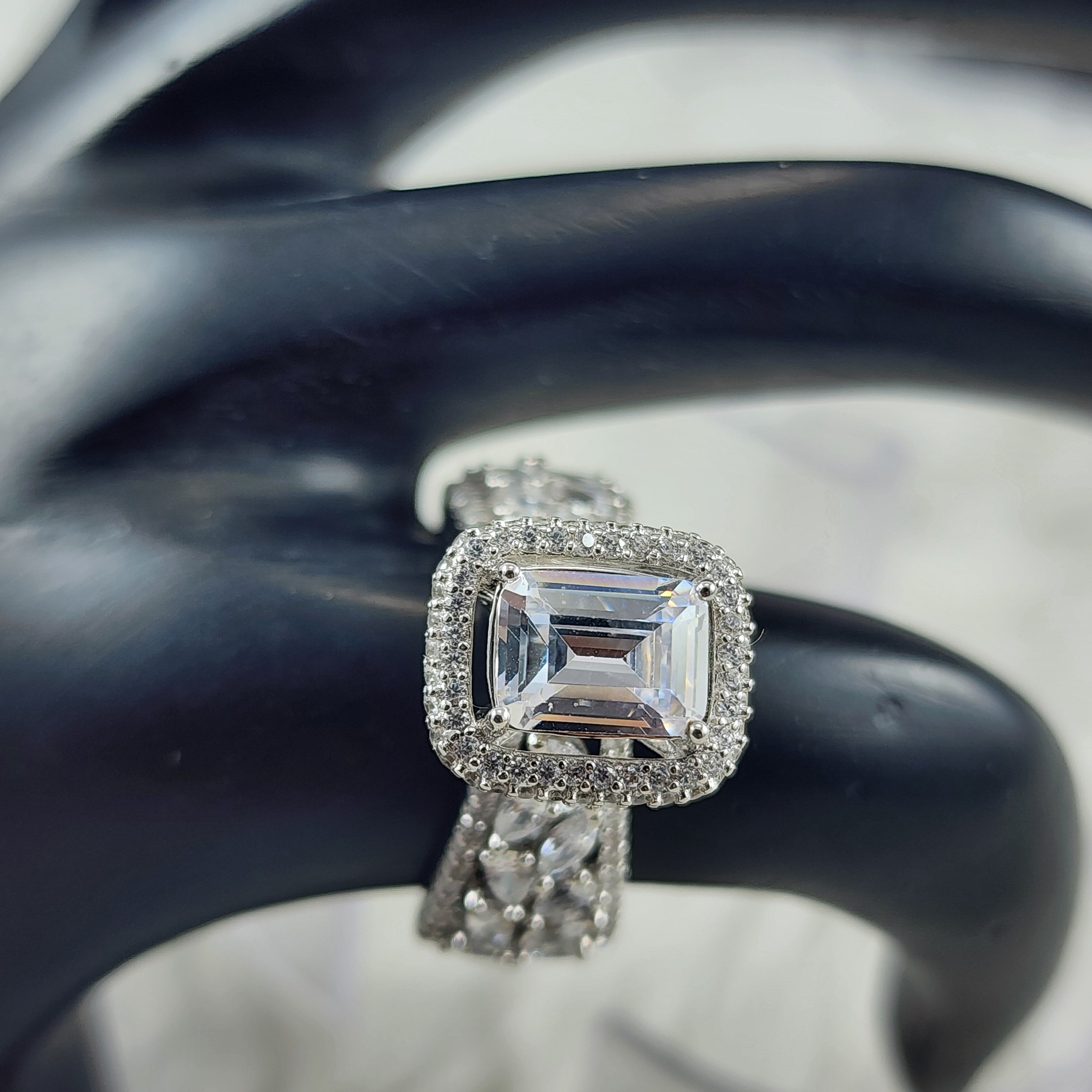 Emerald Cut Solitaire plus Pear and Marquise CZ Diamonds Ring for Women Size 7