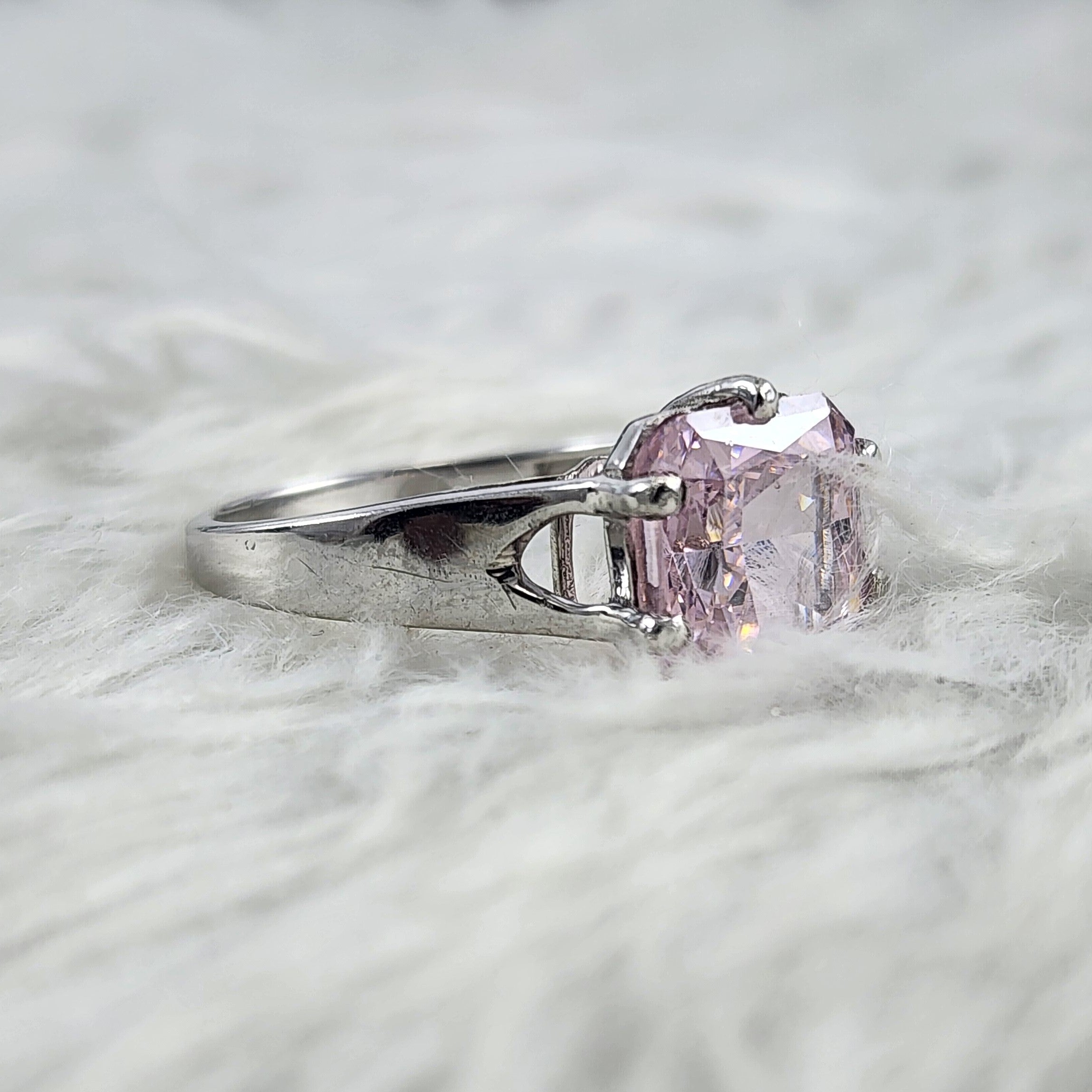 Silver Asscher Cut CZ Diamond Solitaire Ring for Women Ring size 8.5