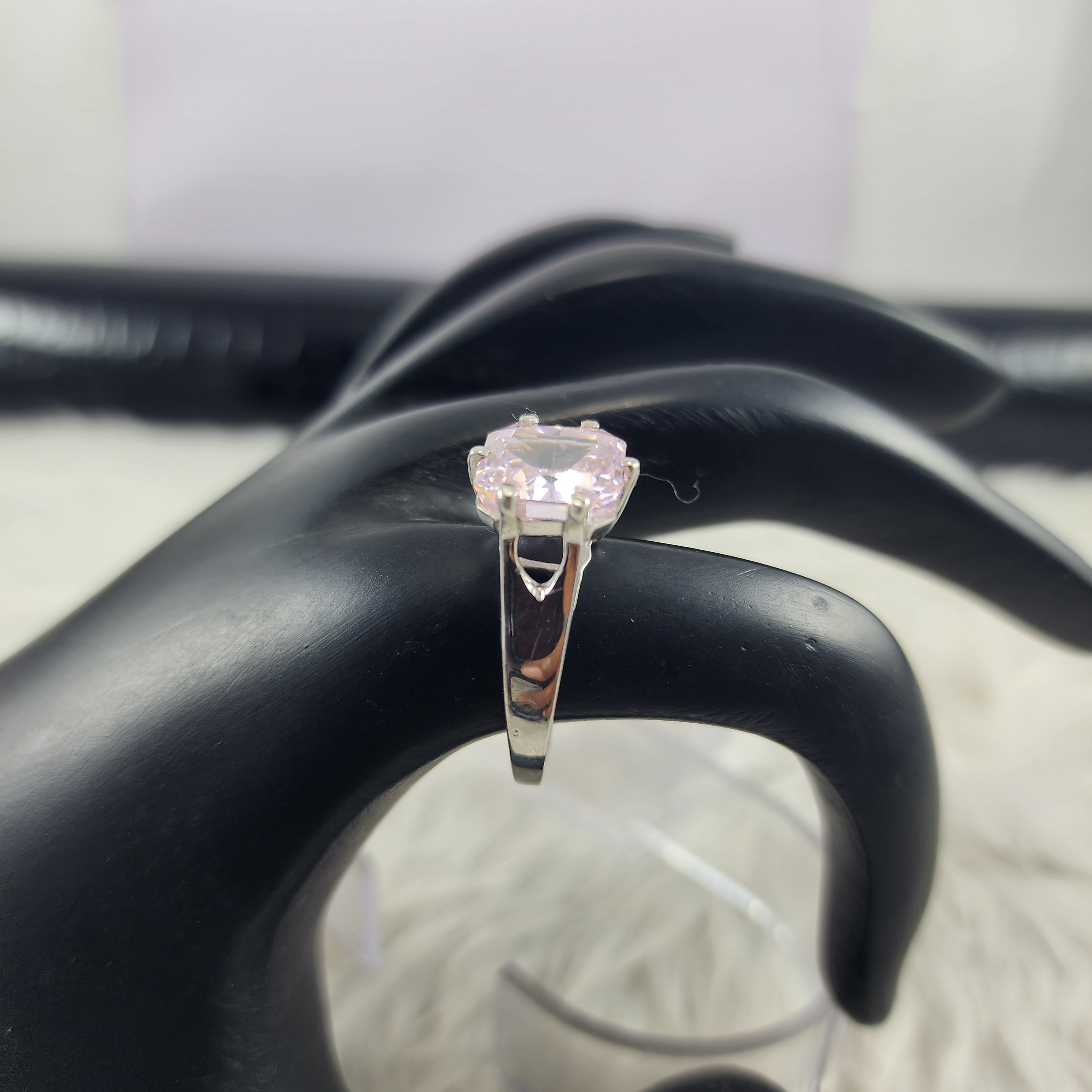 Silver Asscher Cut CZ Diamond Solitaire Ring for Women Ring size 8.5