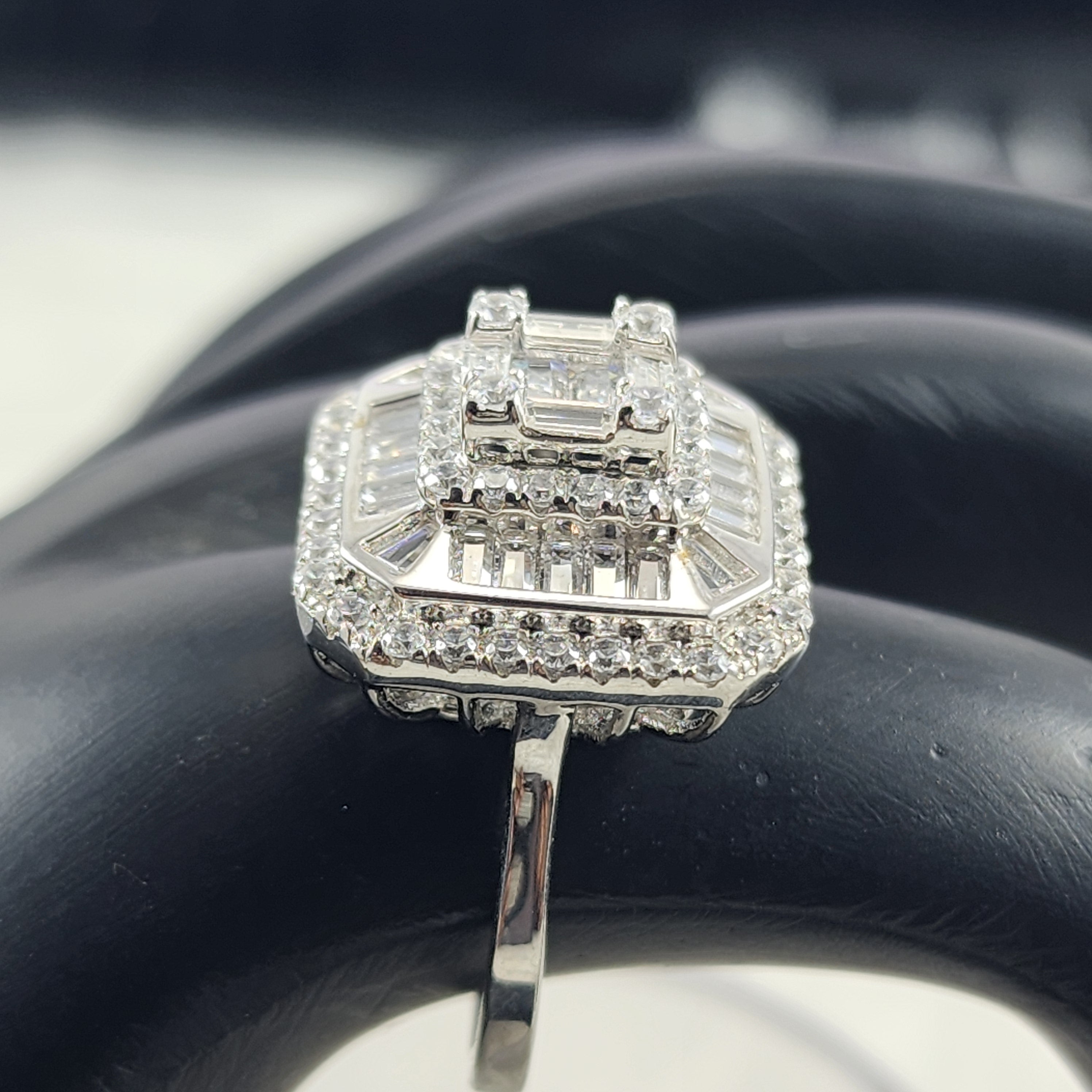 Emerald Cut Crown Designer CZ Diamonds Silver Ring for Women Size 7
