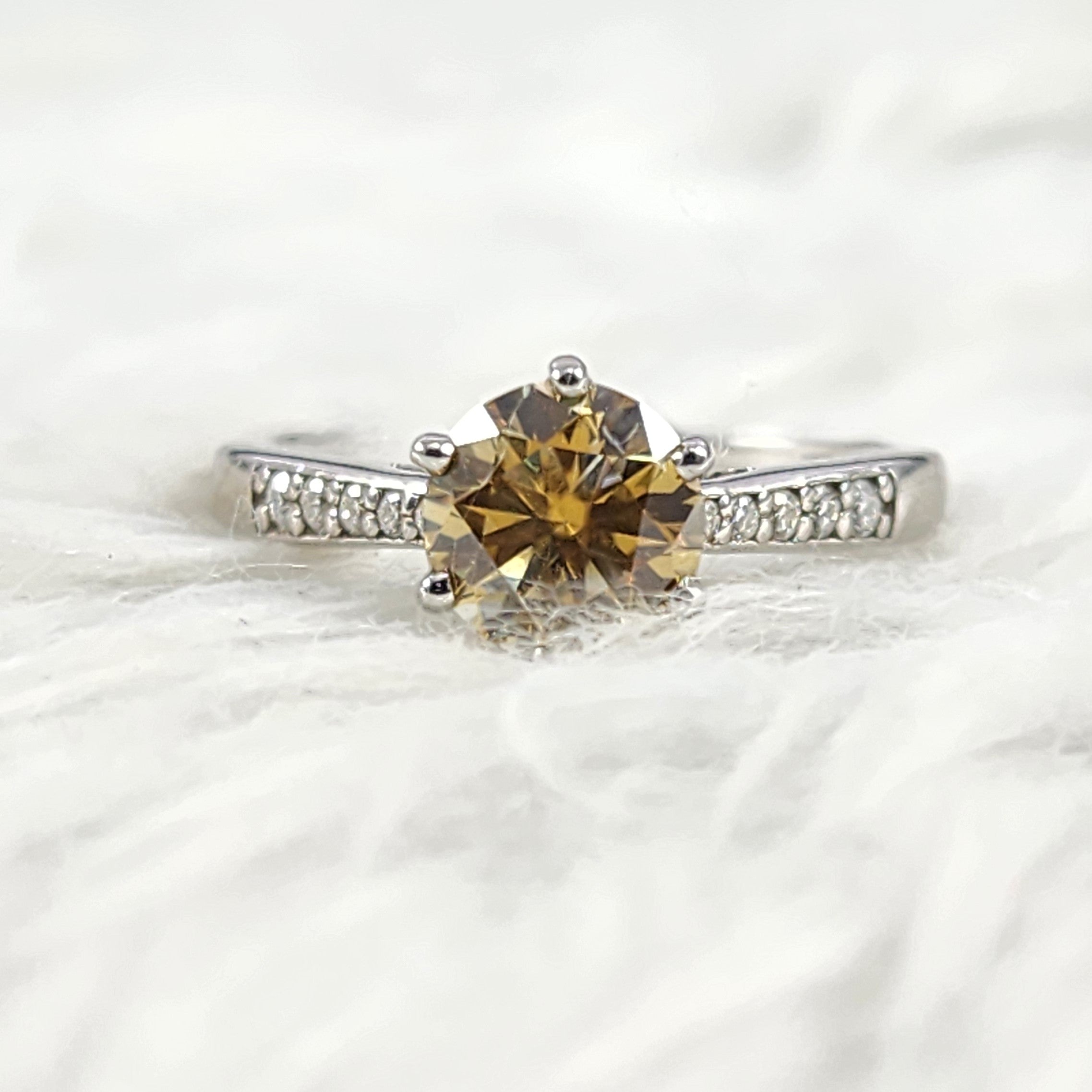 Silver Round Brilliant Solitaire Plus Moissanite and CZ Bridal Ring for Women Size 5.5