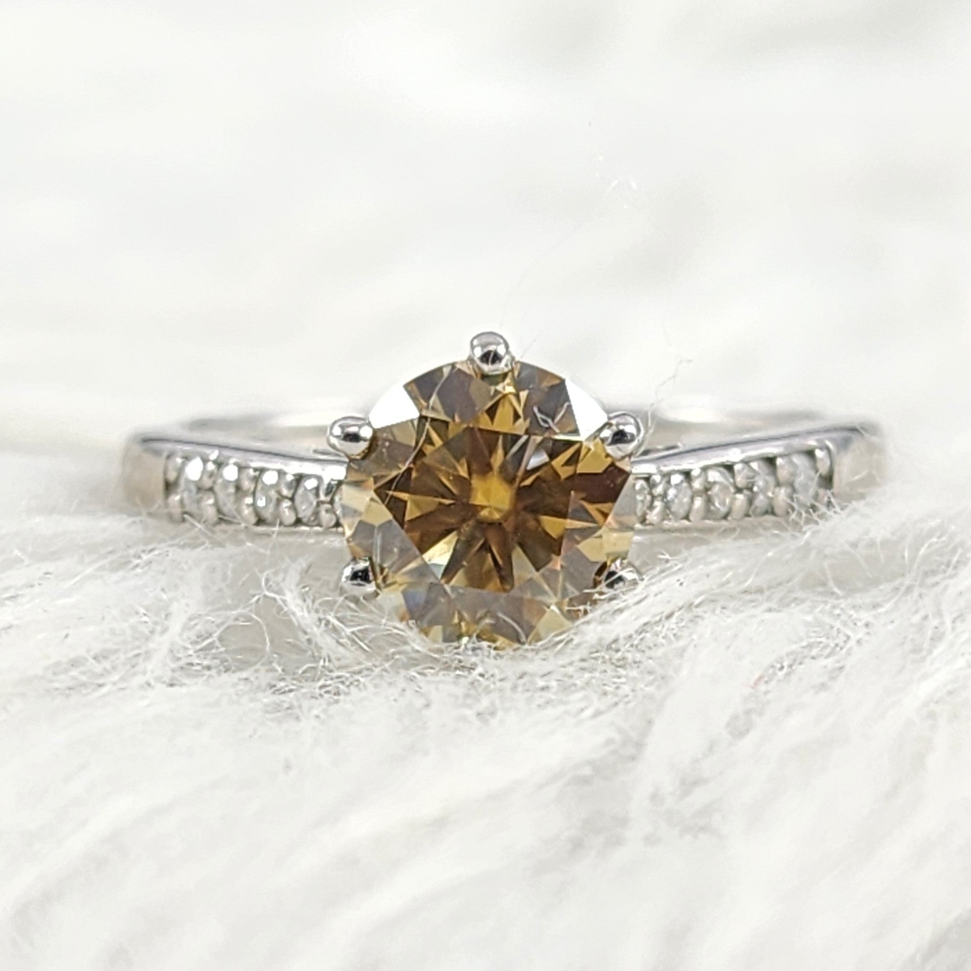 Silver Round Brilliant Solitaire Plus Moissanite and CZ Bridal Ring for Women Size 5.5