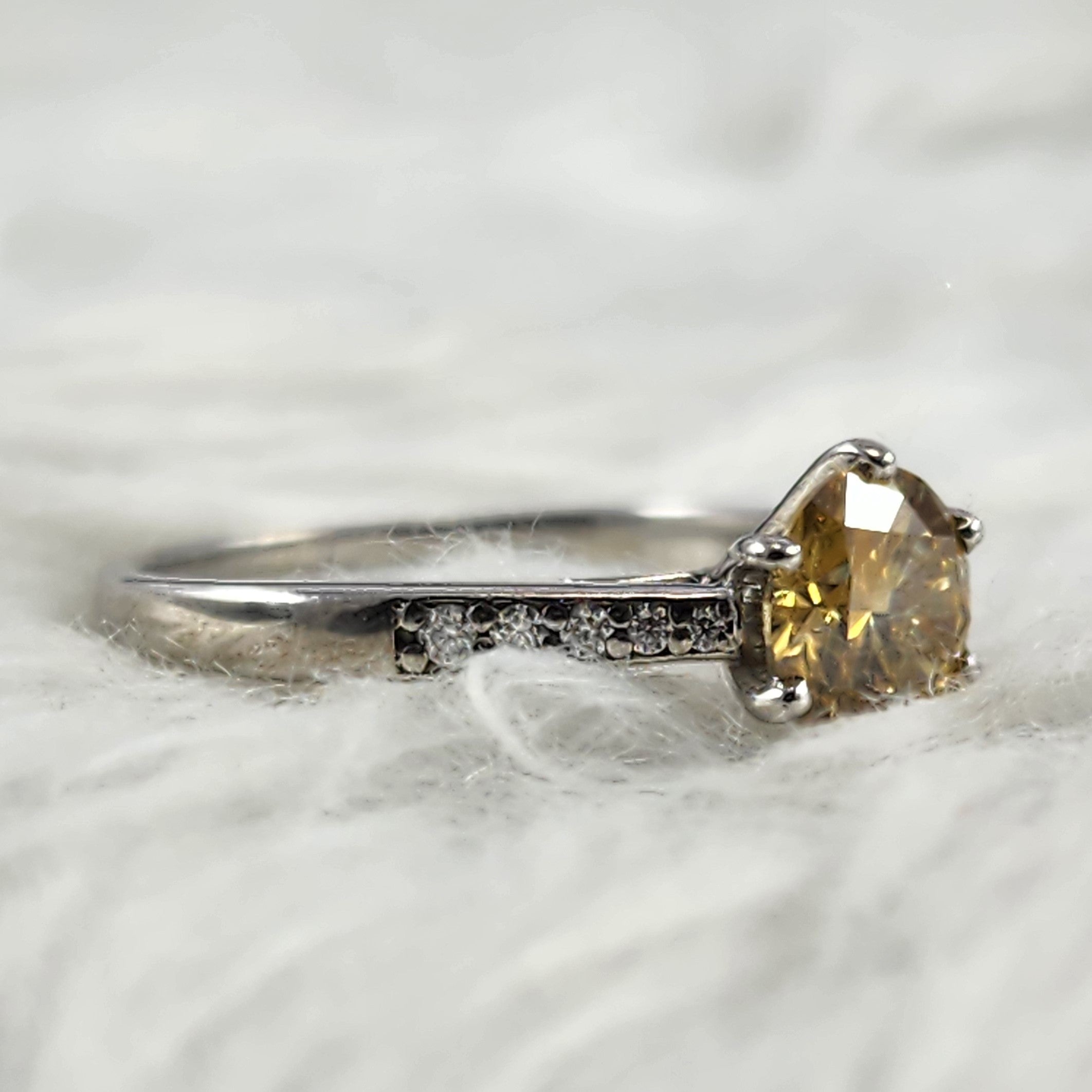 Silver Round Brilliant Solitaire Plus Moissanite and CZ Bridal Ring for Women Size 5.5