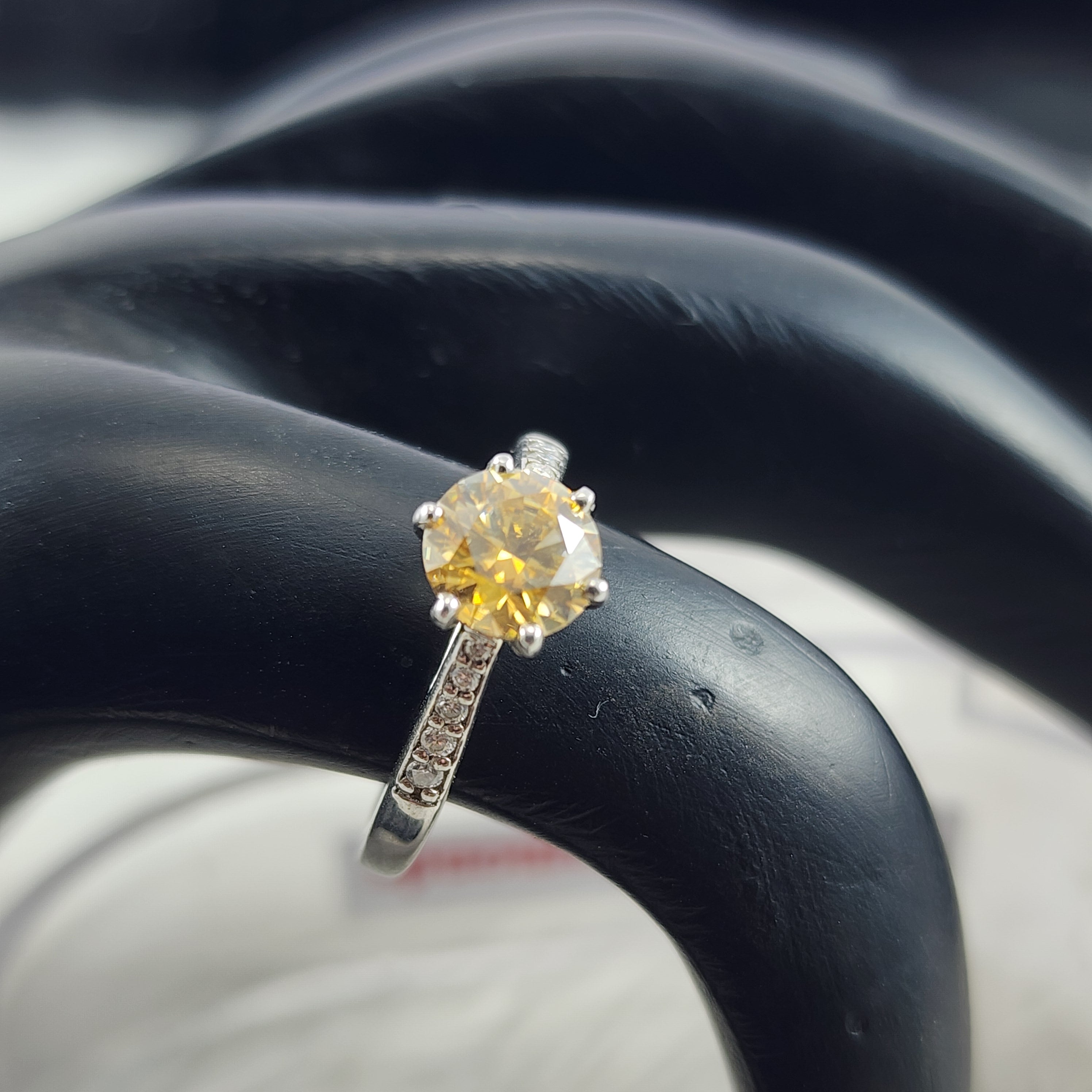 Silver Round Brilliant Solitaire Plus Moissanite and CZ Bridal Ring for Women Size 5.5