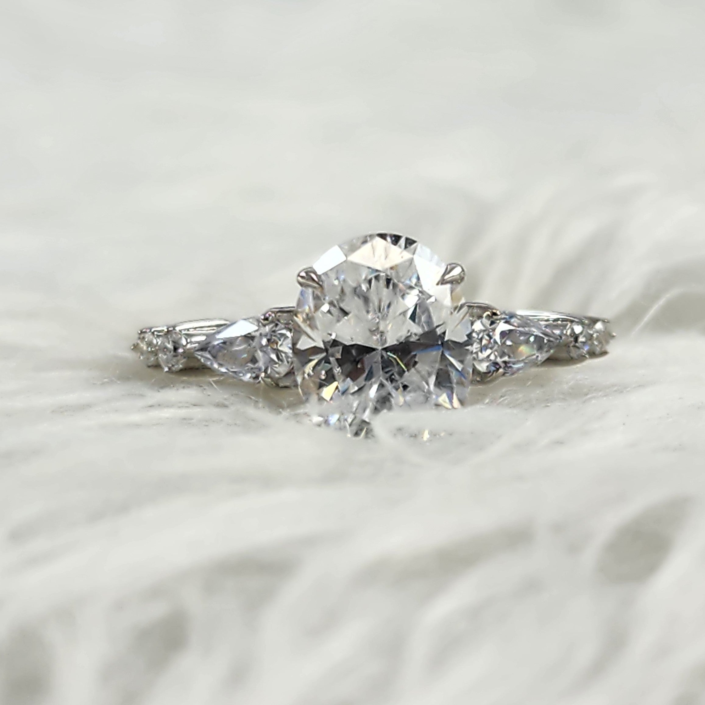 Silver Oval Solitaire Accents CZ Diamond Bridal Ring for Women Size 7