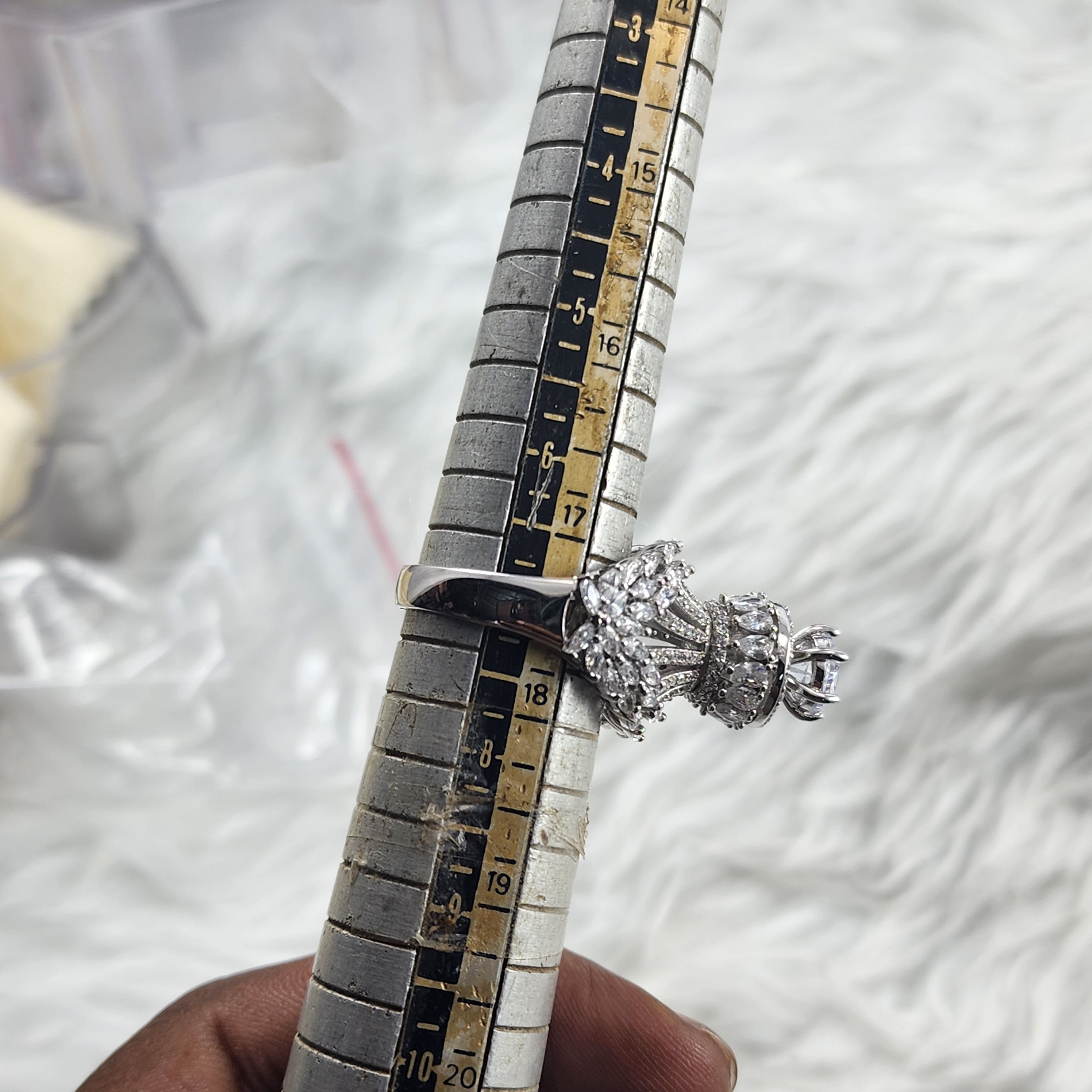 Round Brilliant Solitaire with Pear and Marquise CZ Silver Bridal Ring Size 7