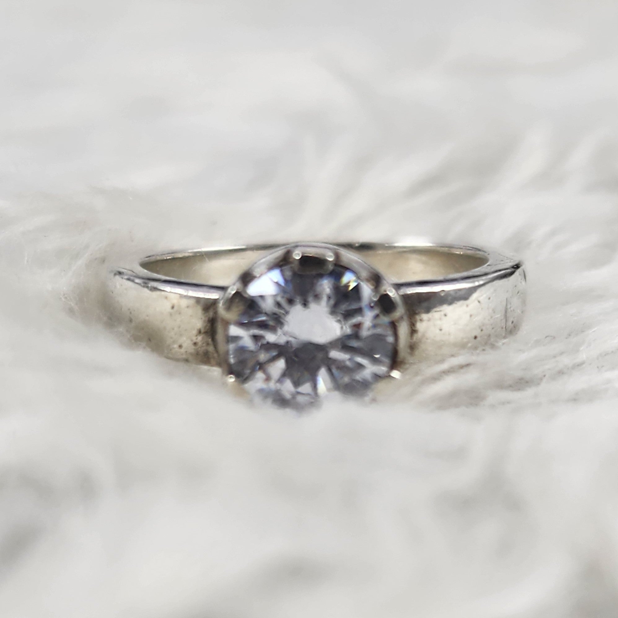 Silver Round Brilliant Solitaire CZ Diamond Bridal Ring for Women Size 6