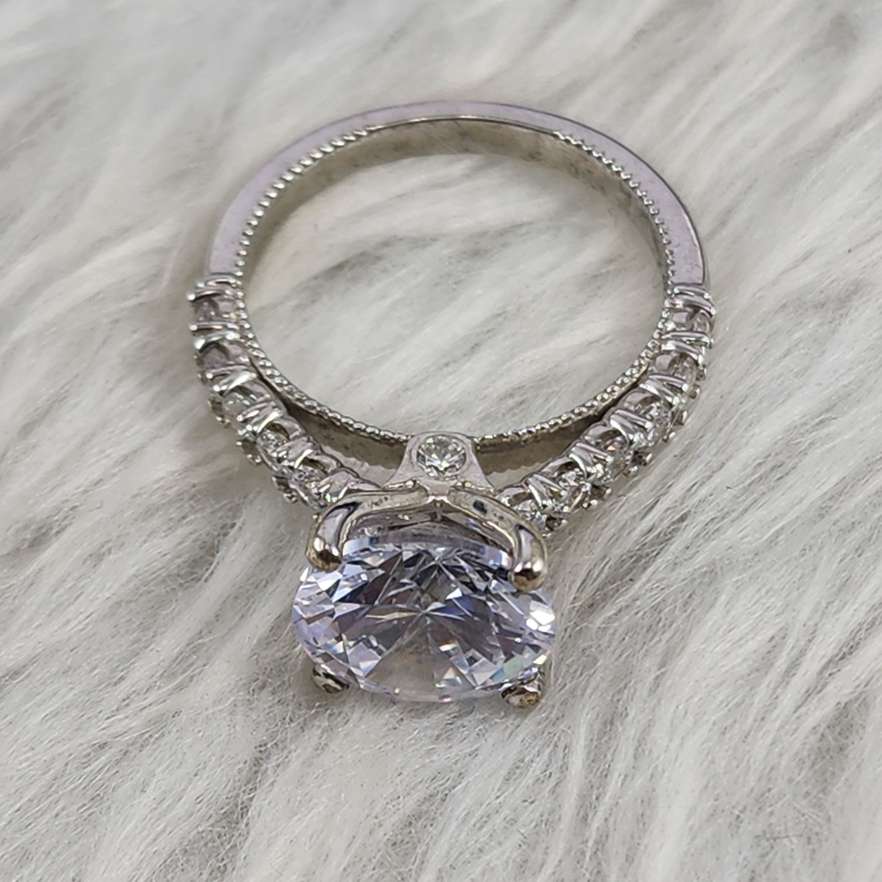 Silver Round Brilliant Solitaire plus Crown Designer CZ Diamonds Bridal Ring for Women Size 7