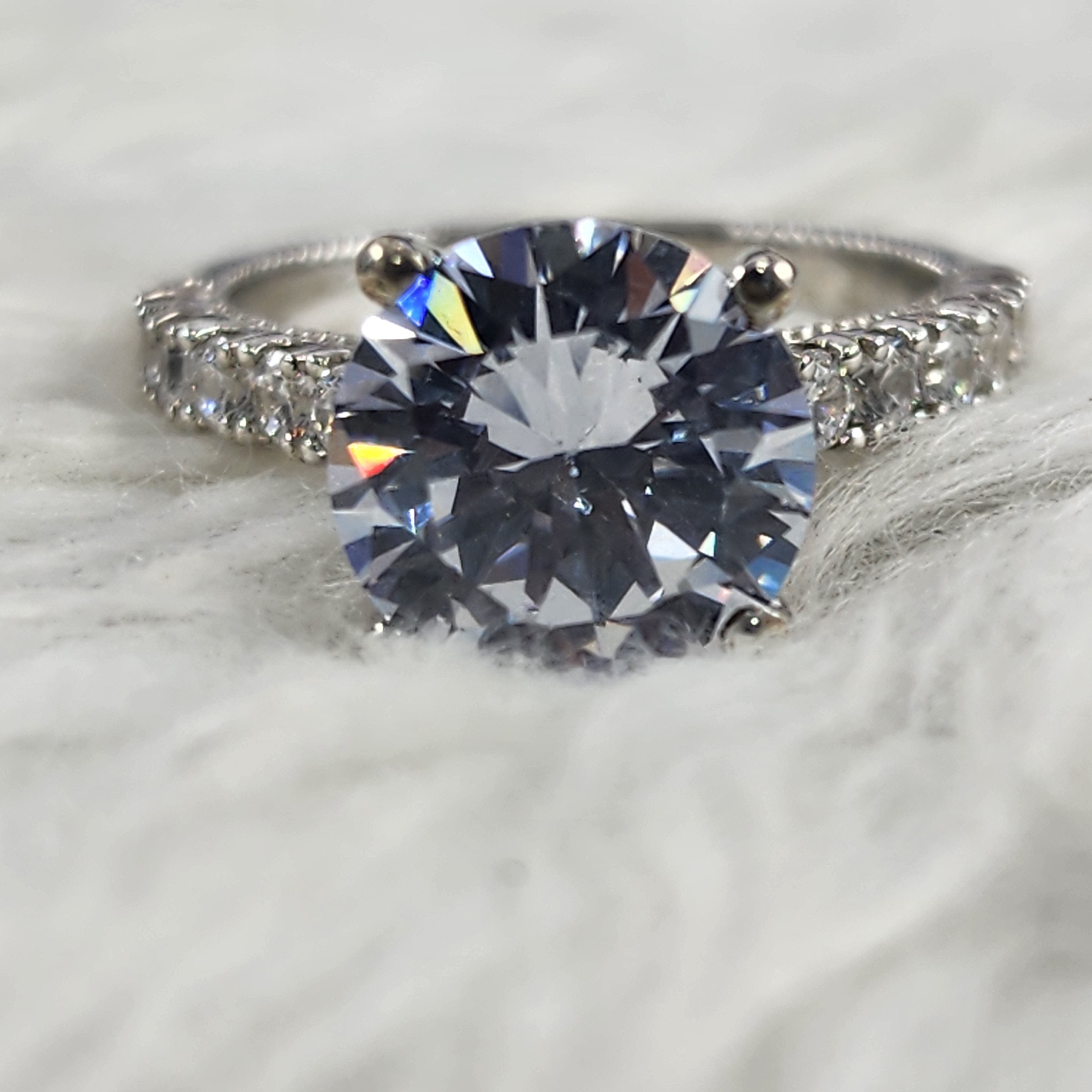 Silver Round Brilliant Solitaire plus Crown Designer CZ Diamonds Bridal Ring for Women Size 7