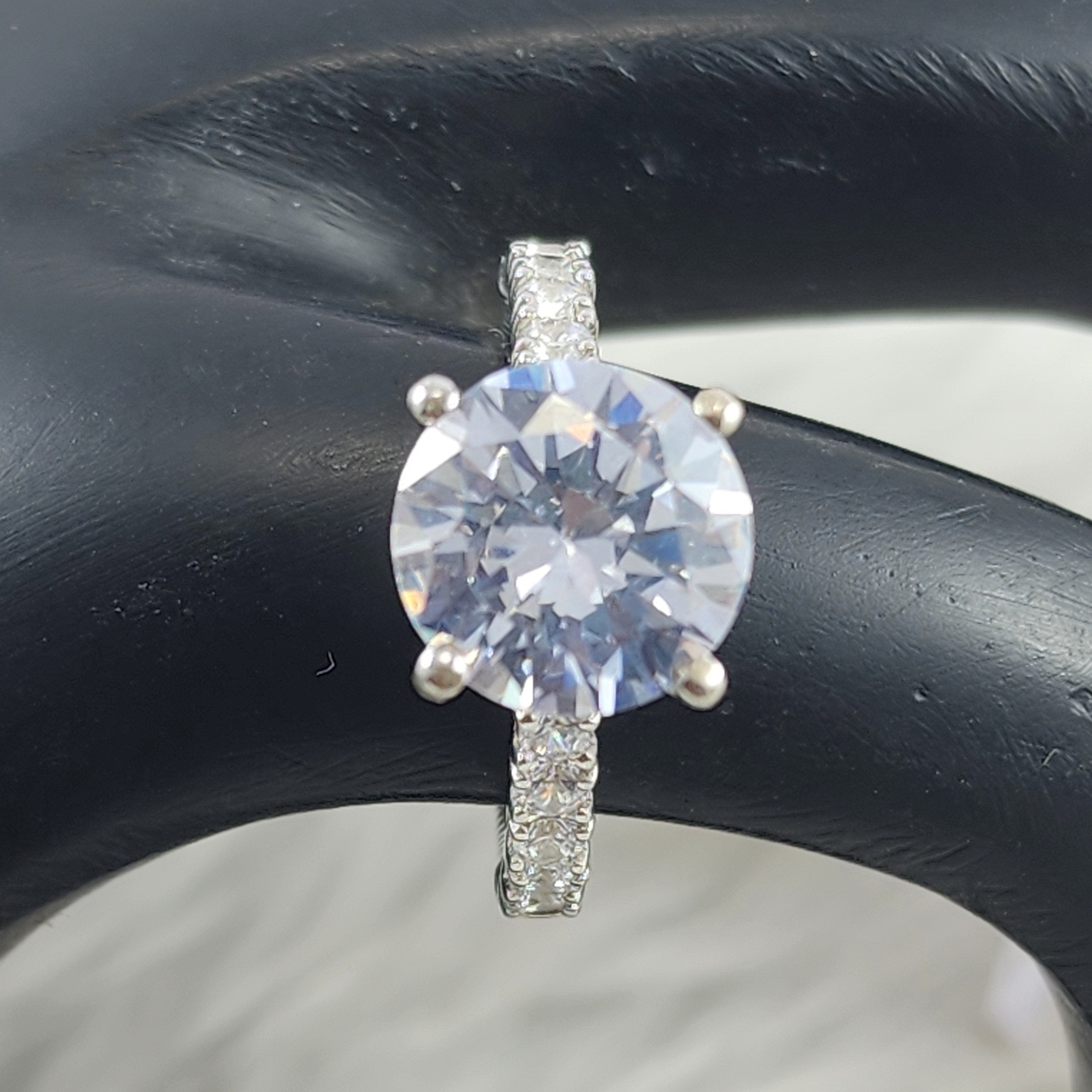 Silver Round Brilliant Solitaire plus Crown Designer CZ Diamonds Bridal Ring for Women Size 7