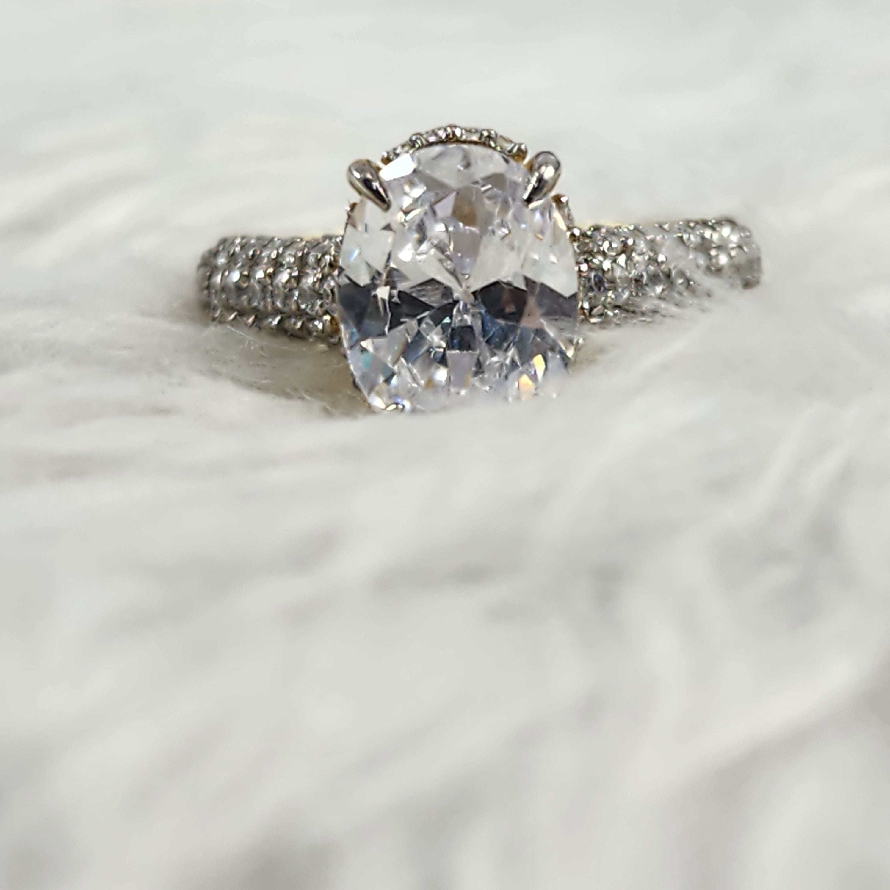 Flawless Silver Oval Solitaire plus CZ Bridal Ring Size 5.5