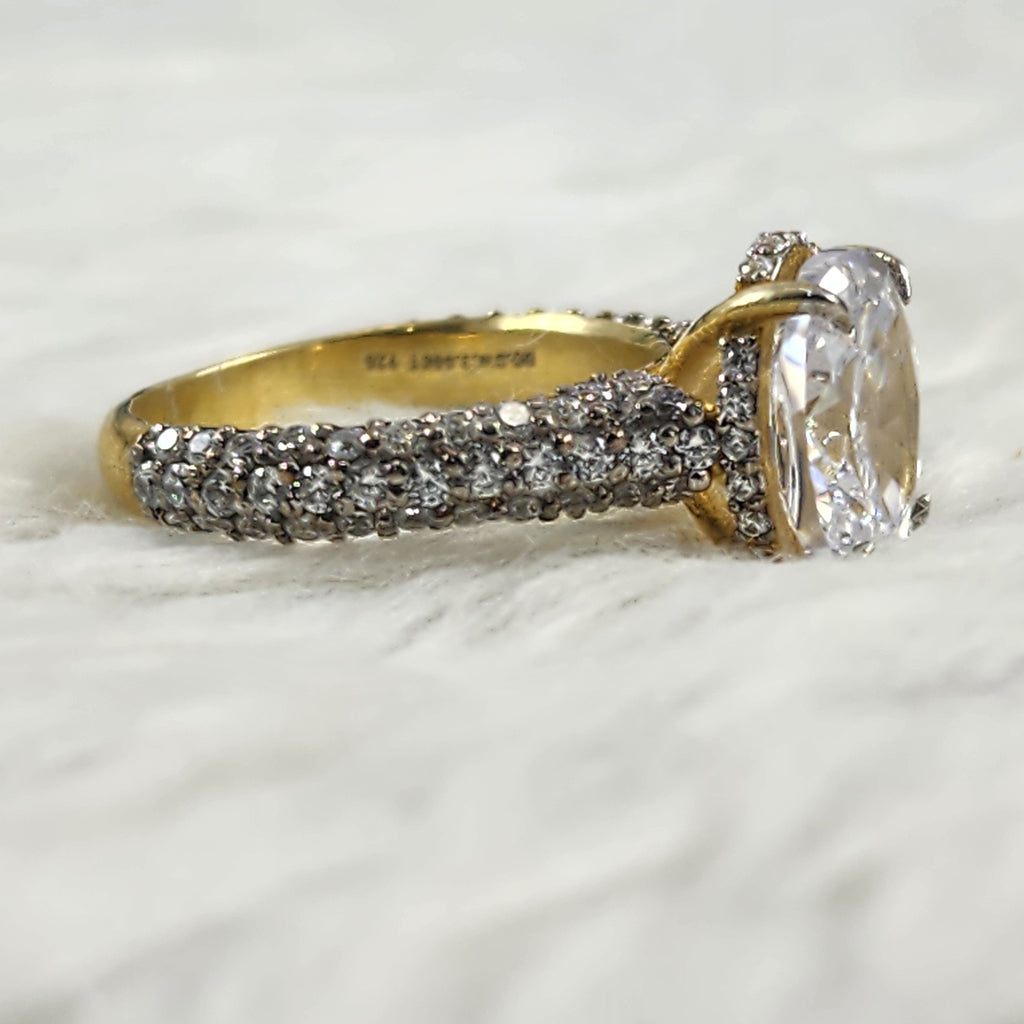 Flawless Silver Oval Solitaire plus CZ Bridal Ring Size 5.5