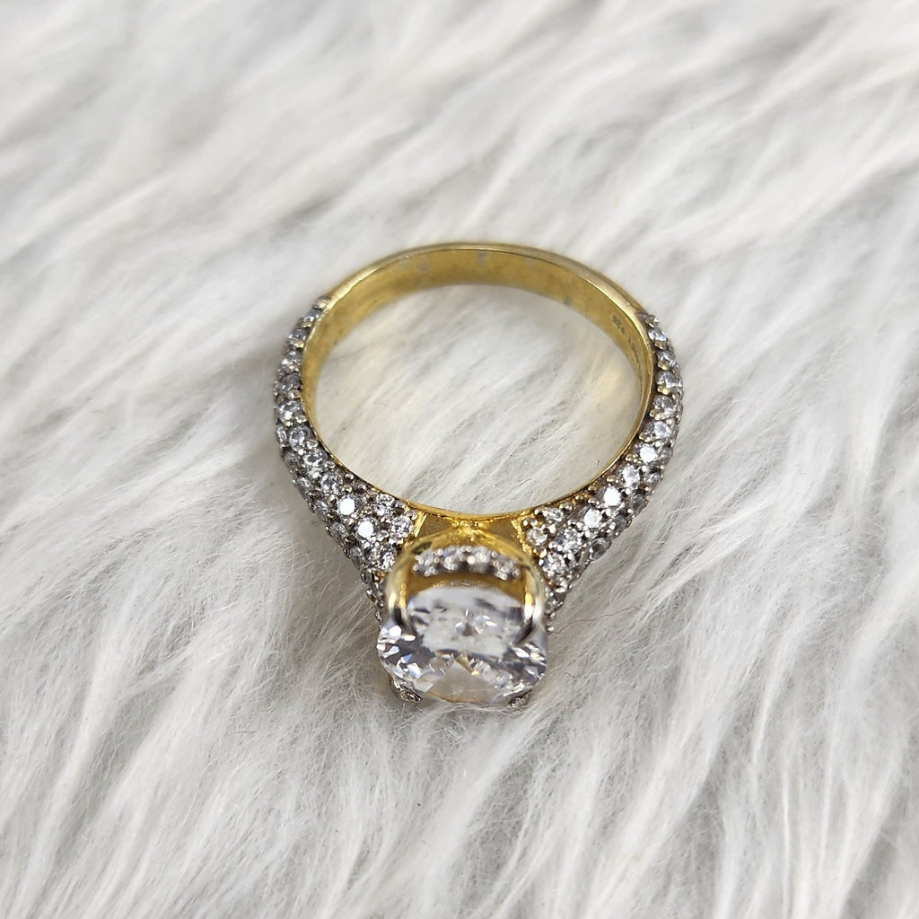 Flawless Silver Oval Solitaire plus CZ Bridal Ring Size 5.5