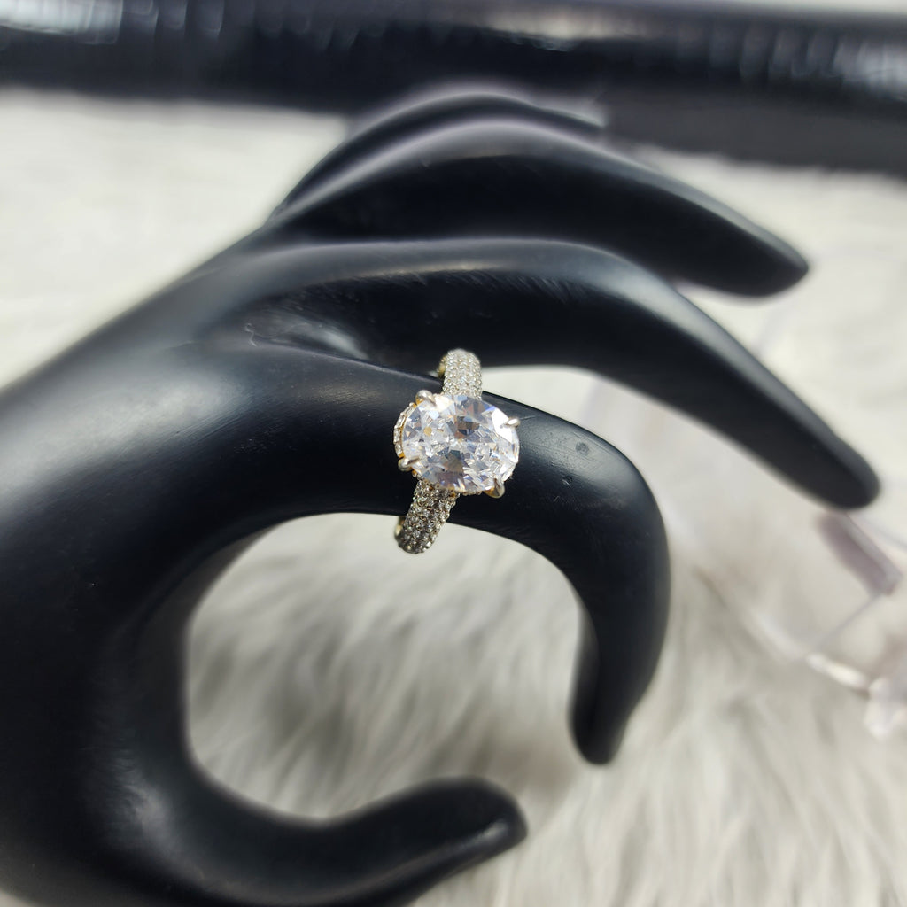 Flawless Silver Oval Solitaire plus CZ Bridal Ring Size 5.5