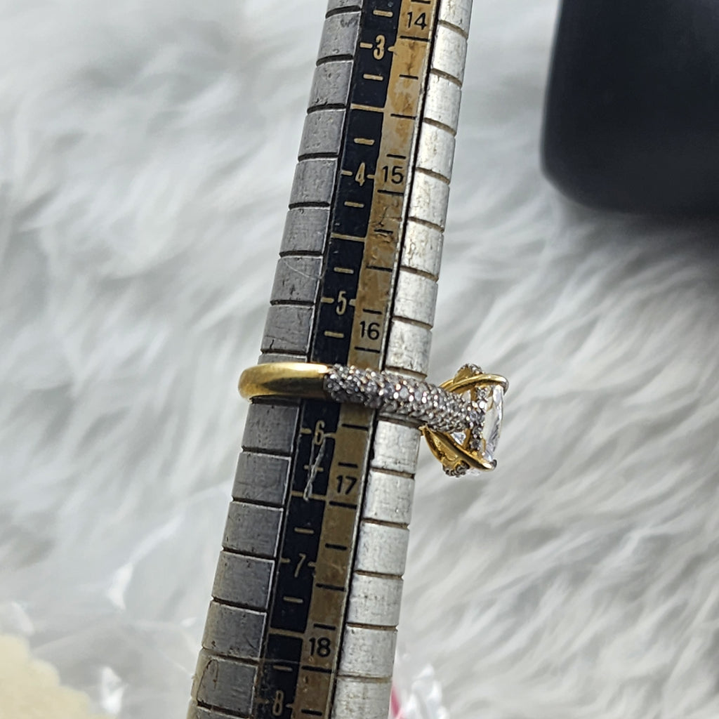 Flawless Silver Oval Solitaire plus CZ Bridal Ring Size 5.5