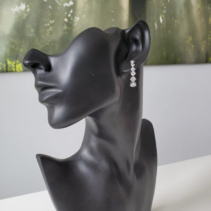 Silver Dangling Round CZ Diamonds Rose Gold Plated Earrings for Women