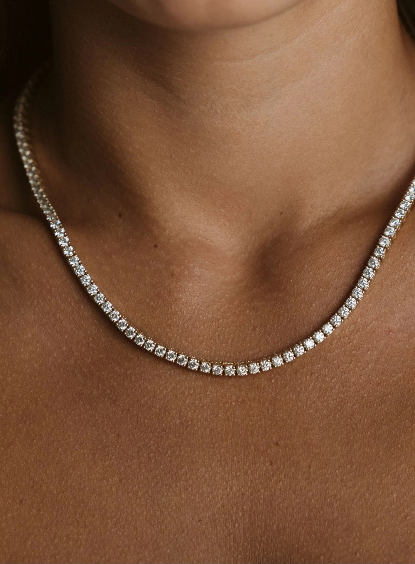 Round Solitaire Cubic Zirconia Diamonds Tennis Necklace for Women